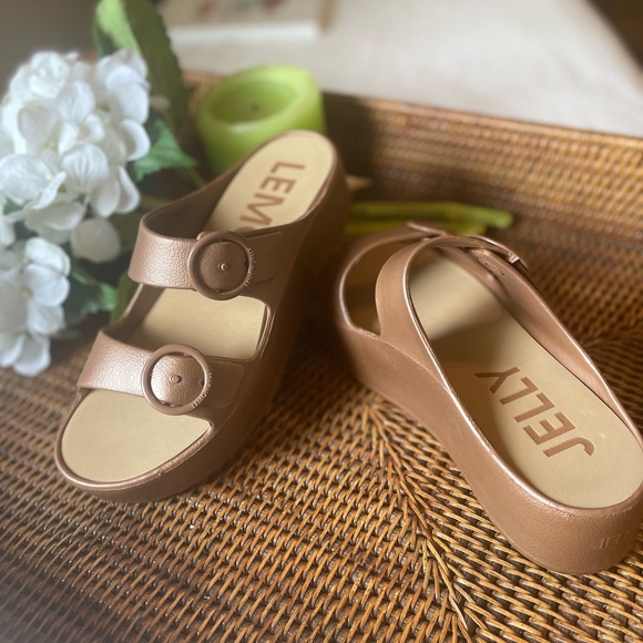 Lemon Jelly Gaia Platform sandal bronze metal NWOB size 39/8 US - Picture 10 of 12